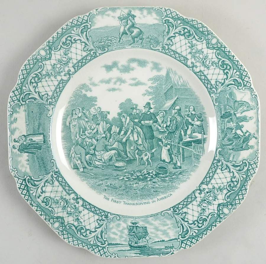Colonial Times Dark Green Dinner Plate by Crown Ducal-1