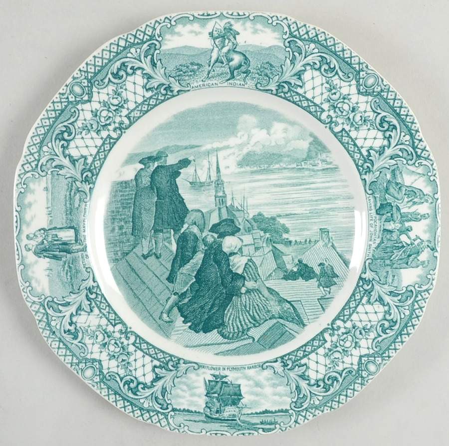 Colonial Times Dark Green Dessert/Pie Plate by Crown Ducal-1