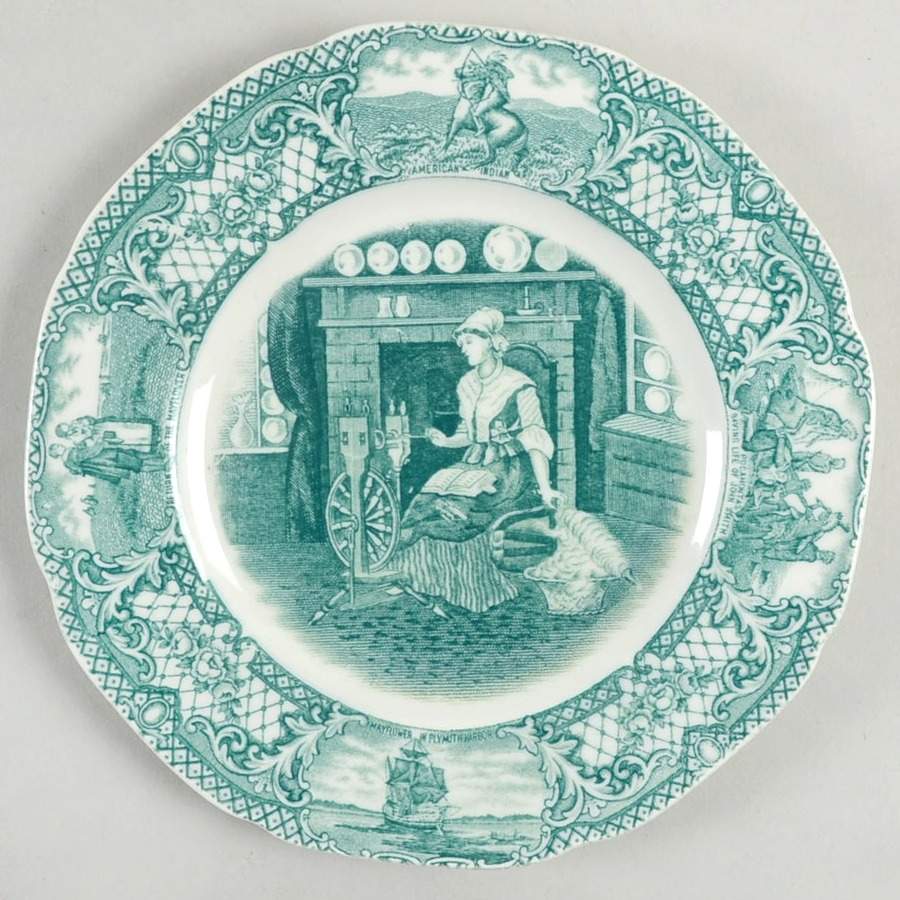 Colonial Times Dark Green Bread & Butter Plate by Crown Ducal-1