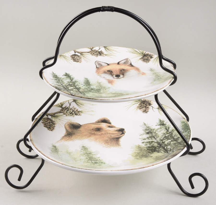 Mountain Retreat 2 Tier Server Plates & Metal Stand by Certified International-1
