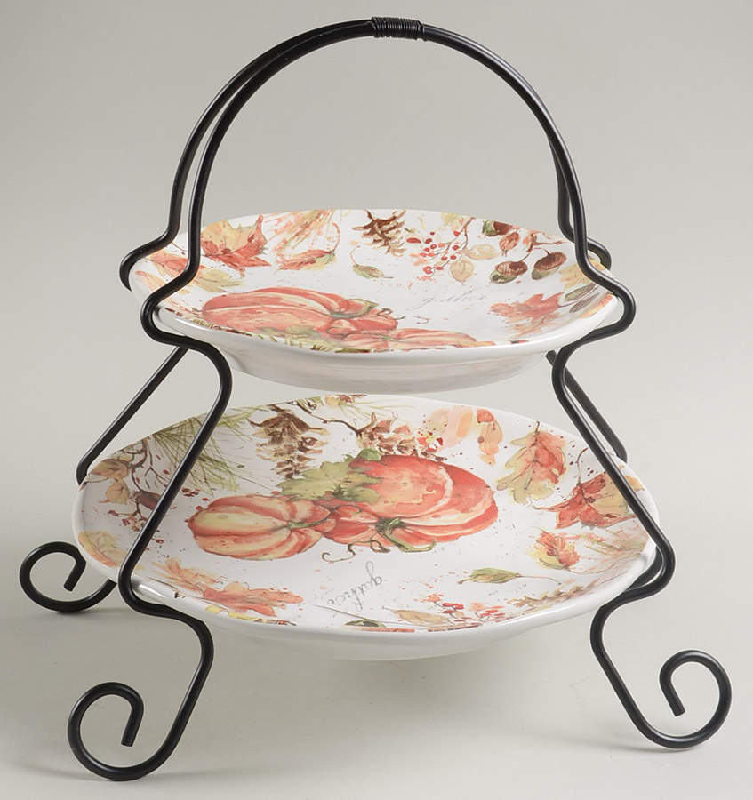 Harvest Splash 2 Tier Server Plates & Metal Stand by Certified International-1