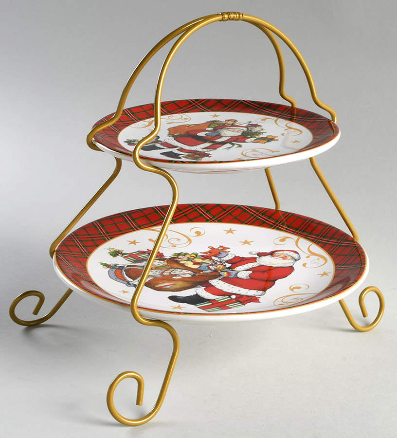 Vintage Santa 2 Tier Server Plates & Metal Stand by Certified International-1