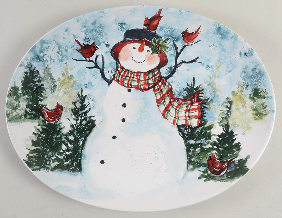 Watercolor Snowman 16" Oval Serving Platter by Certified International-1
