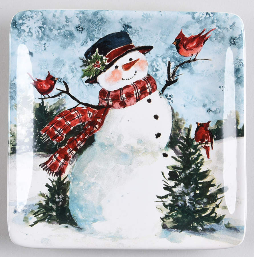 Watercolor Snowman Square Canape Plate by Certified International-1