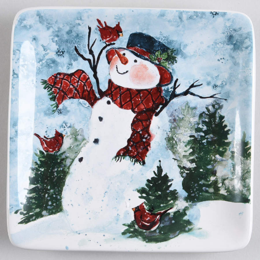 Watercolor Snowman Square Canape Plate by Certified International-1