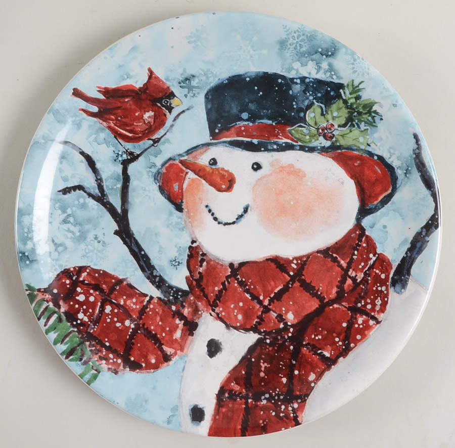 Watercolor Snowman Dessert Luncheon Plate by Certified International-1