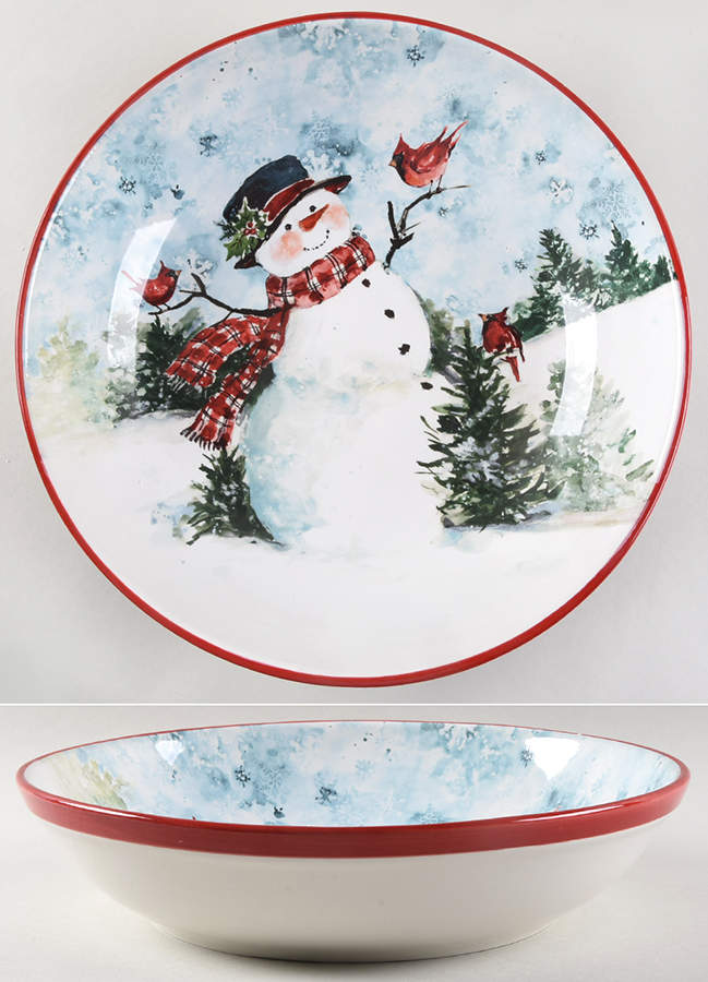Watercolor Snowman 13" Pasta Serving Bowl by Certified International-1