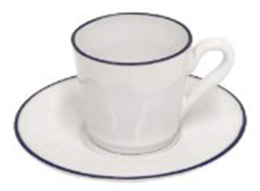Beja (Blue Trim) Flat Demitasse Cup & Saucer Set by Costa Nova China-1