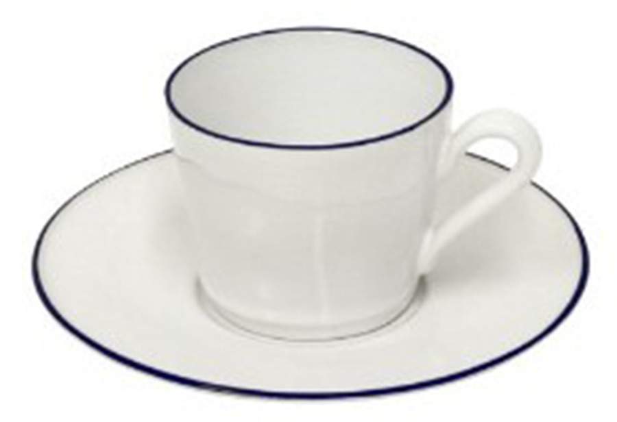 Beja (Blue Trim) Flat Cup & Saucer Set by Costa Nova China-1