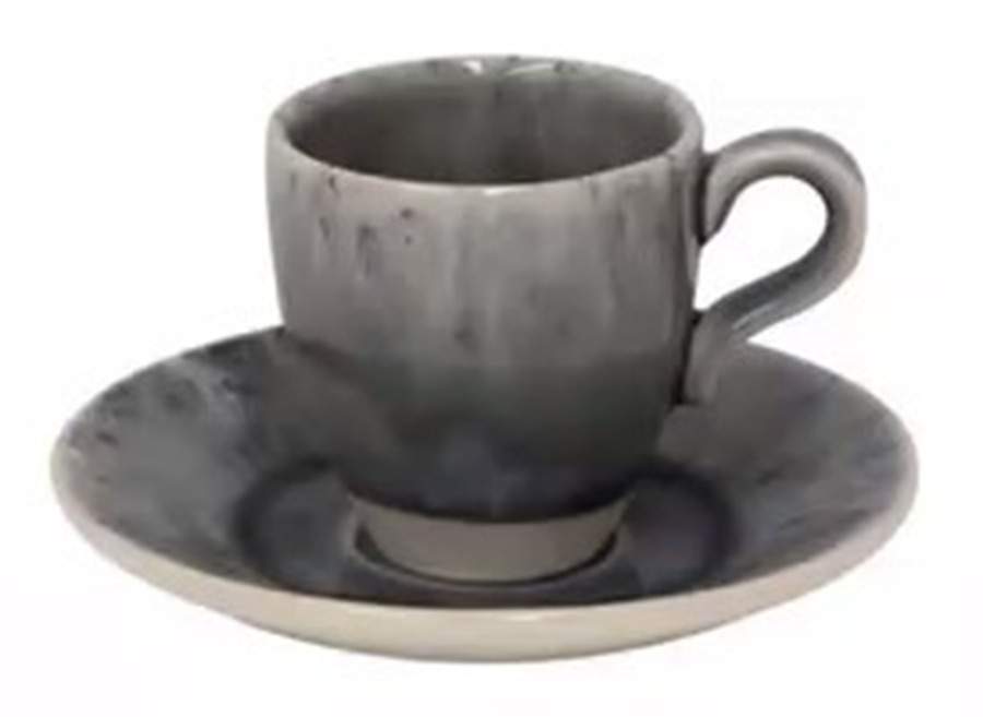 Madeira-Grey Flat Demitasse Cup & Saucer Set by Costa Nova China-1