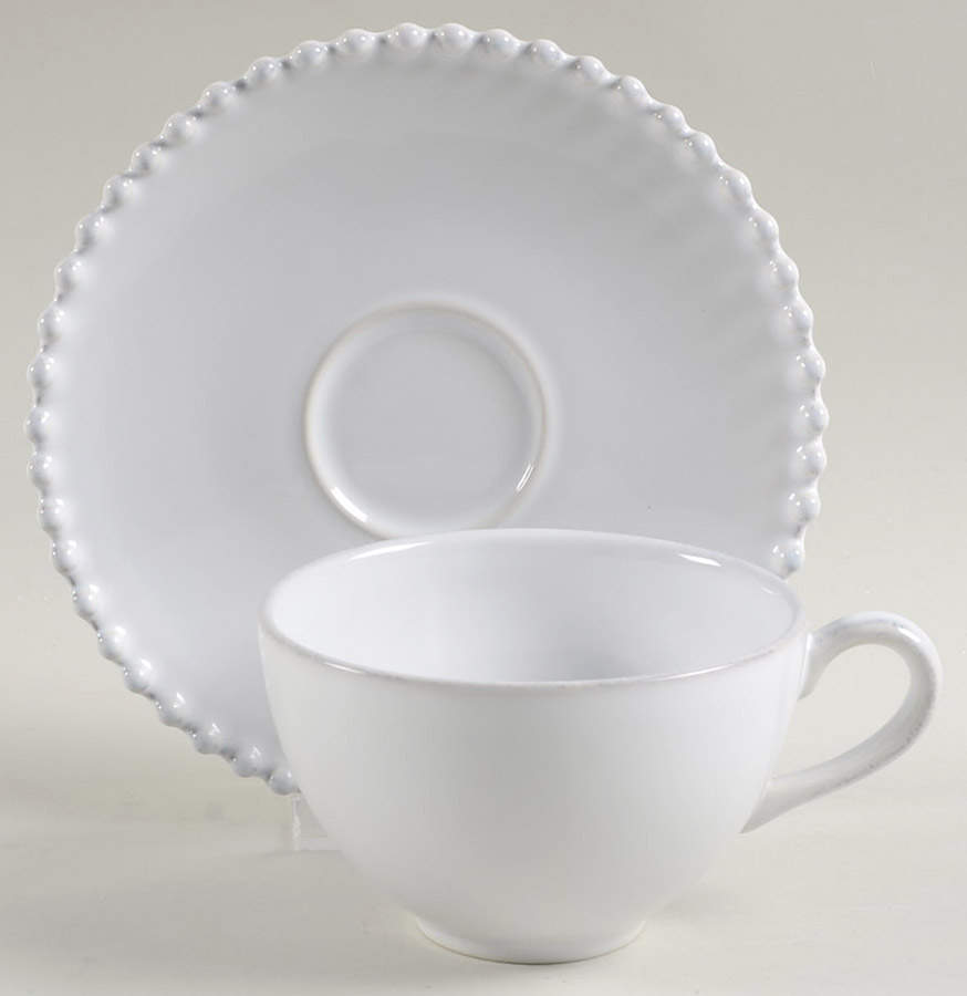 Pearl White Flat Cup & Saucer Set by Costa Nova China-1