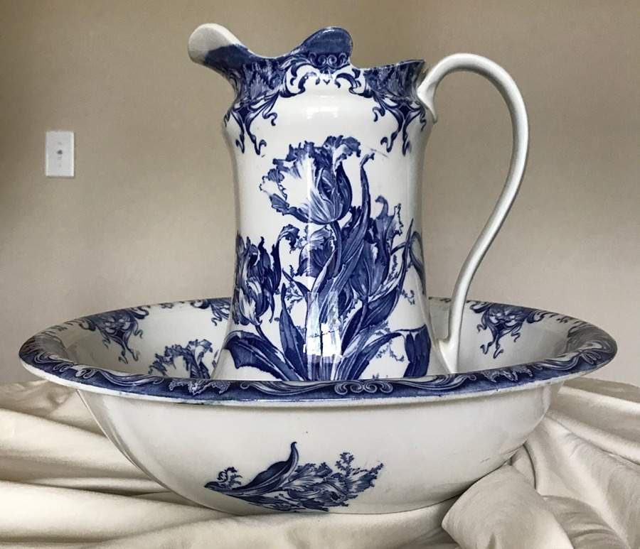 Alberta Blue Large Pitcher & Bowl Set by F Winkle-1
