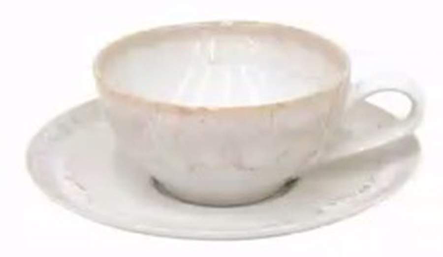 Taormina White Flat Cup & Saucer Set by Casafina-1