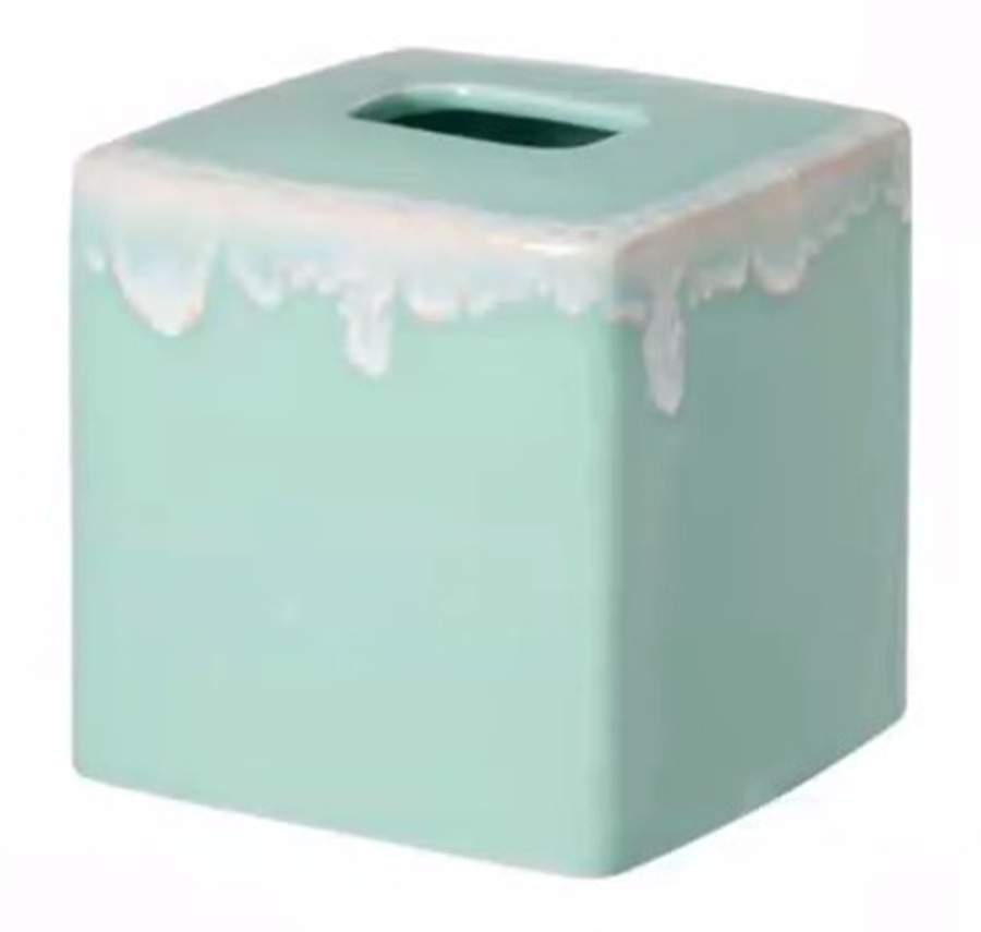 Taormina Aqua Square Tissue Box Cover by Casafina-1