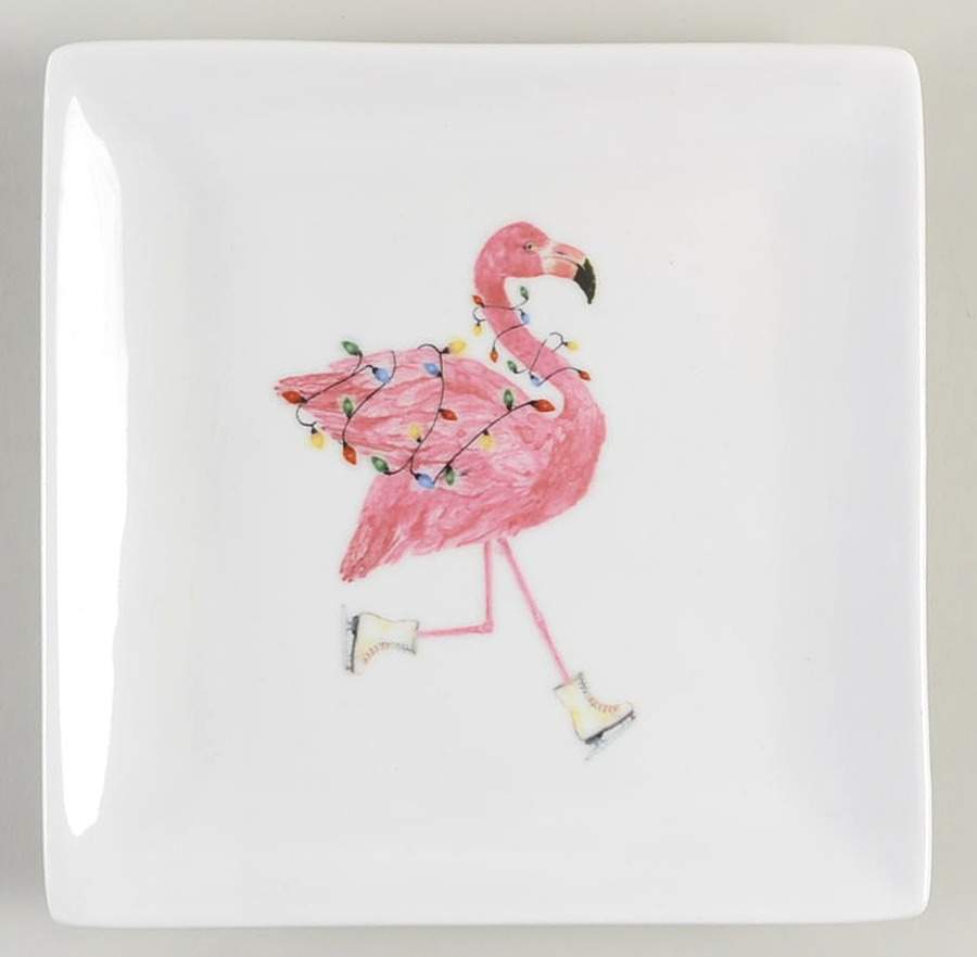 Christmas Flamingo Square Salad Plate by Coastline Imports-1
