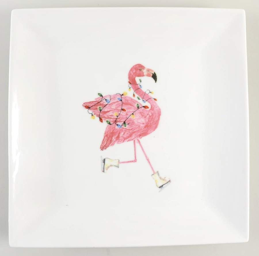 Christmas Flamingo Square Dinner Plate by Coastline Imports-1