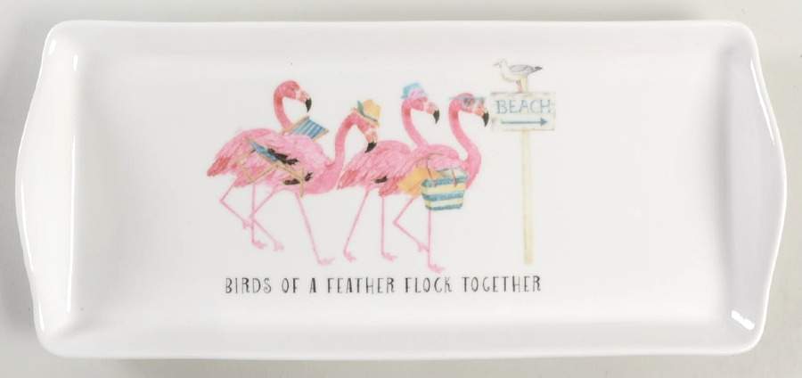 Christmas Flamingo 13" Rectangular Serving Platter by Coastline Imports-1