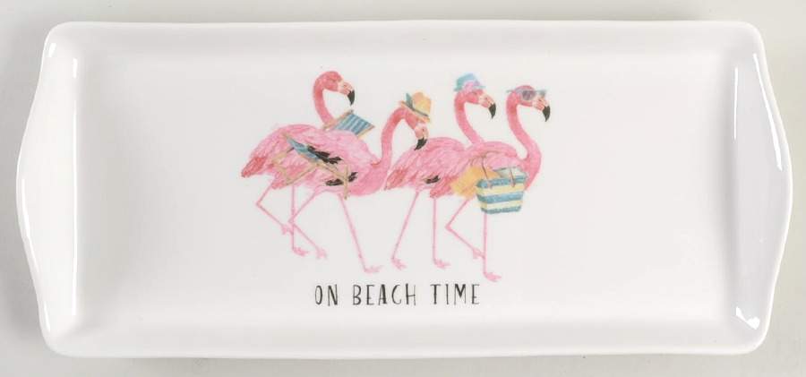 Christmas Flamingo 13" Rectangular Serving Platter by Coastline Imports-1