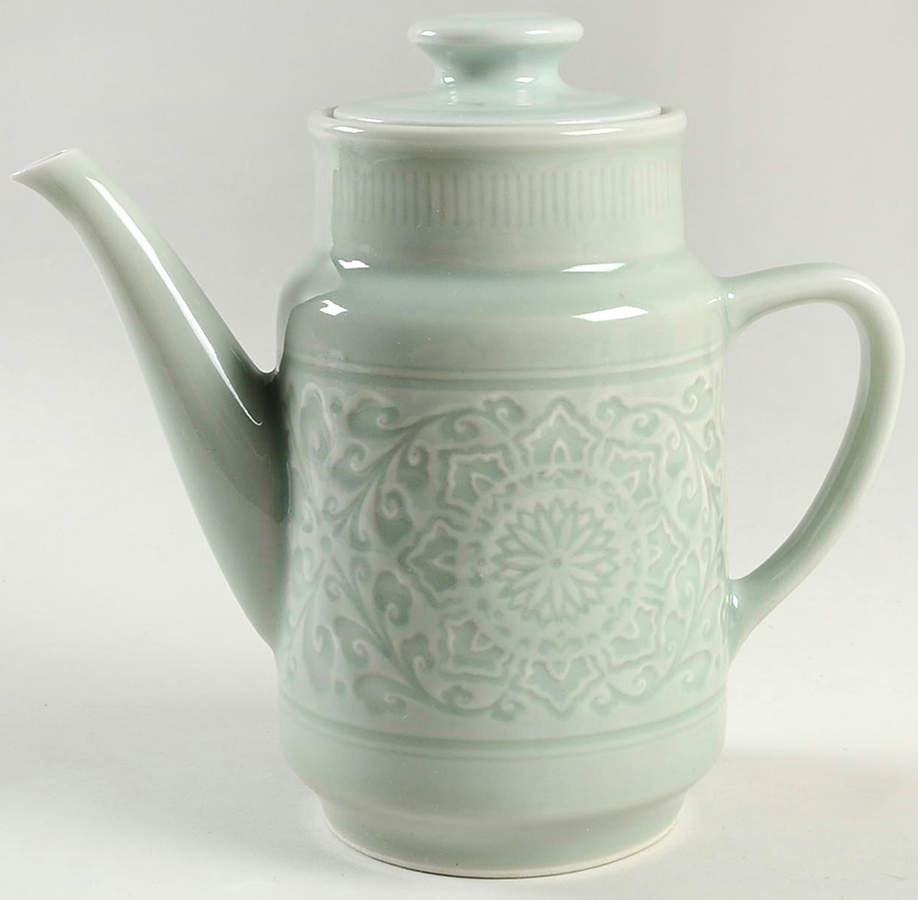 Celadon Floral Teapot & Lid by China (Made in China)-1