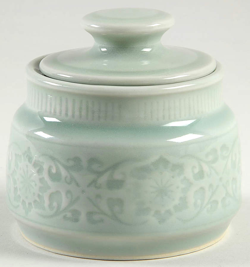 Celadon Floral Sugar Bowl & Lid by China (Made in China)-1