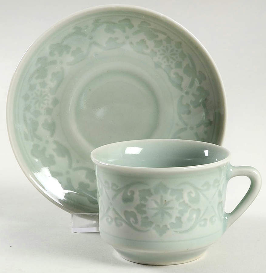 Celadon Floral Flat Cup & Saucer Set by China (Made in China)-1