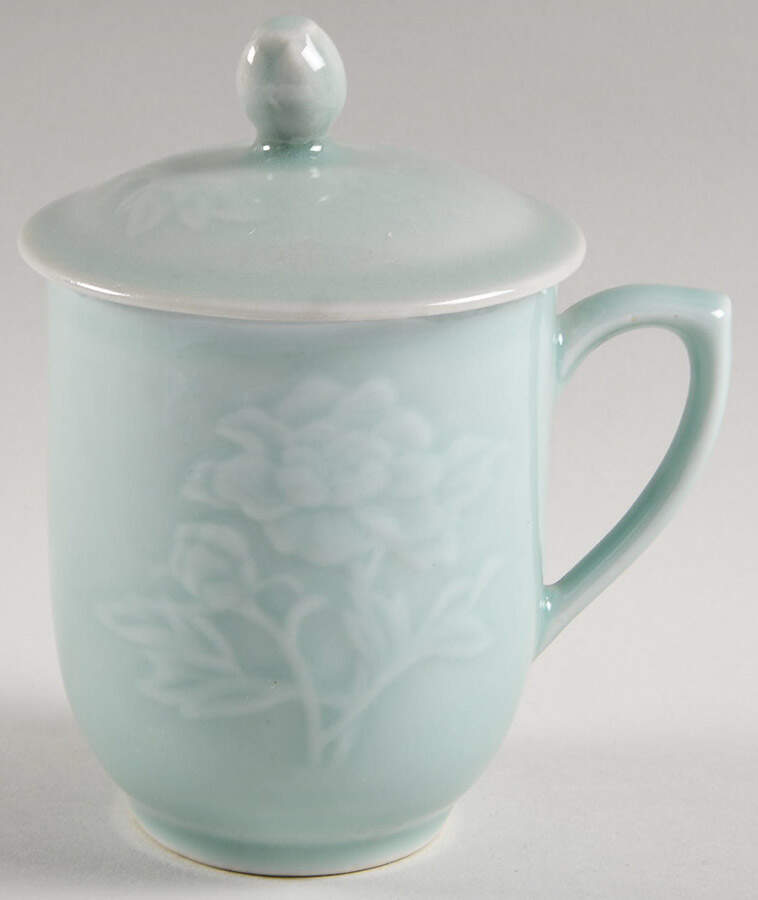 Celadon Floral Mug & Lid by China (Made in China)-1