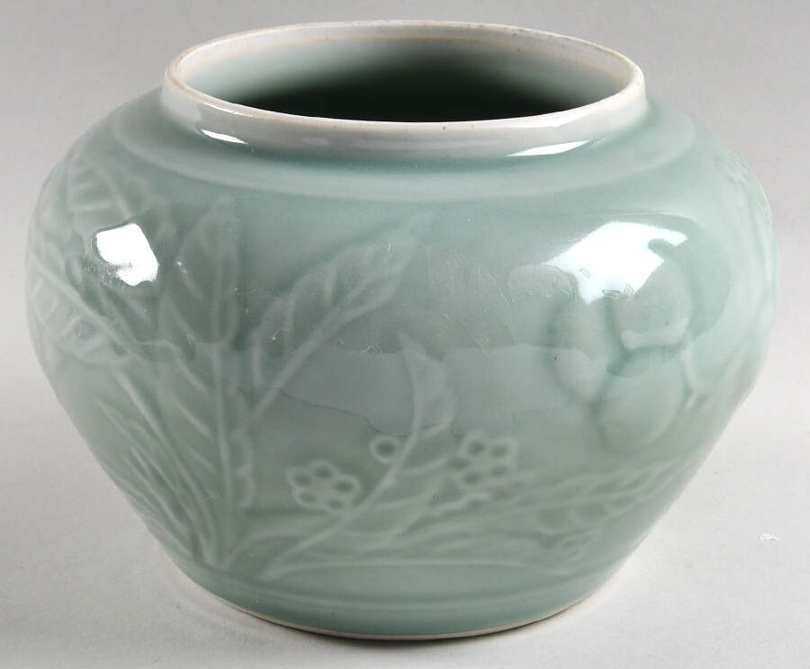 Celadon Floral Cookie Jar No Lid by China (Made in China)-1