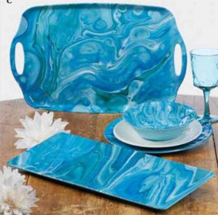 Fluidity Coastal 19" Rectangular Handled Serving Melamine Tray by Certified International-1