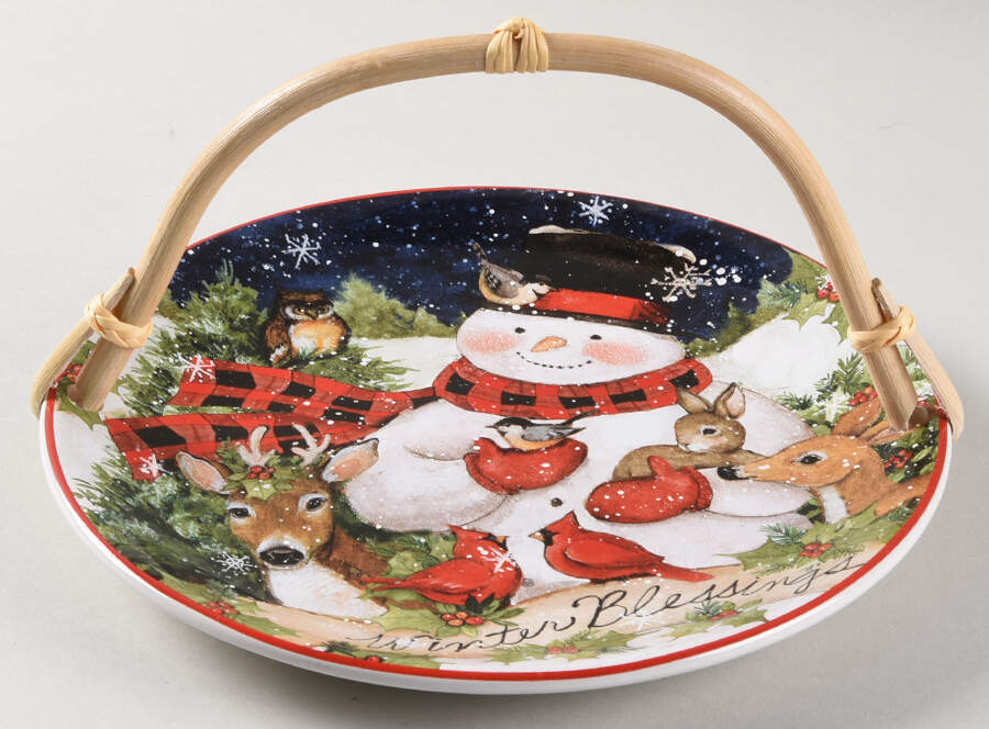 Magic of Christmas Snowman 5 3/8"-5 5/8" Bamboo Handled Serving Plate  HC by Certified International-1