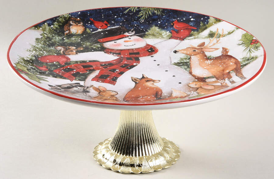 Magic of Christmas Snowman Cake Stand with 4"-5" Metal Pedestal  Hc by Certified International-1