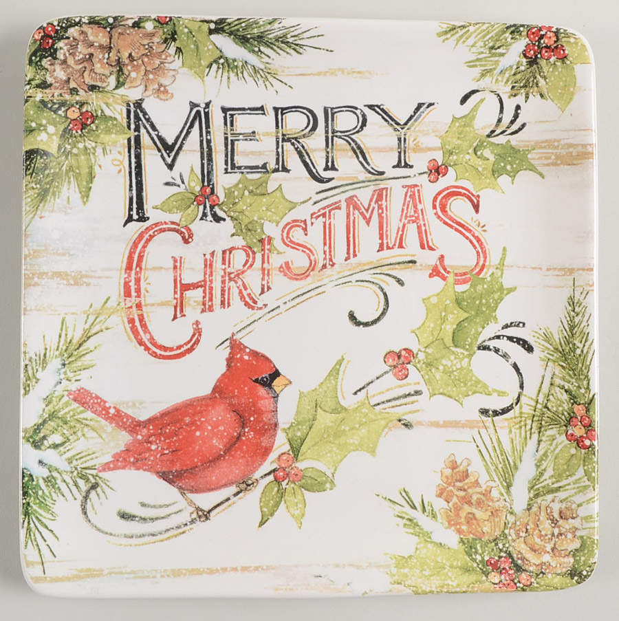 Evergreen Christmas Square Dessert Plate by Certified International-1