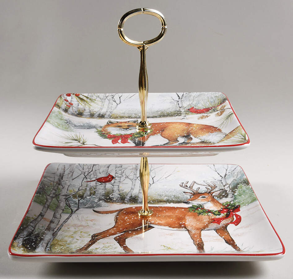 Winter Forest 6 5/8"-10"  2 Tiered Serving Tray (Dp, Sp) HC by Certified International-1
