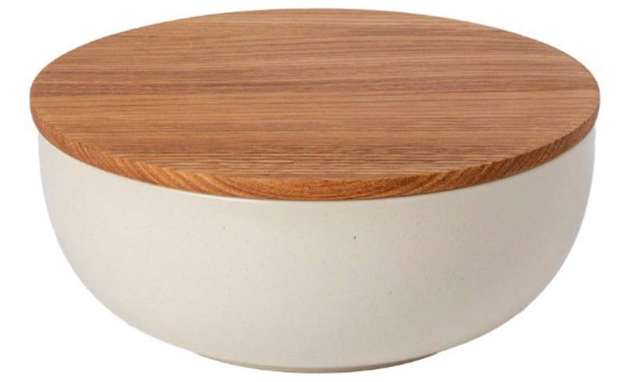 Pacifica Vanilla 11" Serving Bowl w/Wood Cutting Board Lid by Casafina-1