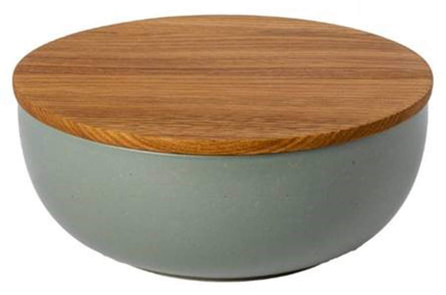 Pacifica Artichoke (Green) 11" Serving Bowl w/Wood Cutting Board Lid by Casafina-1