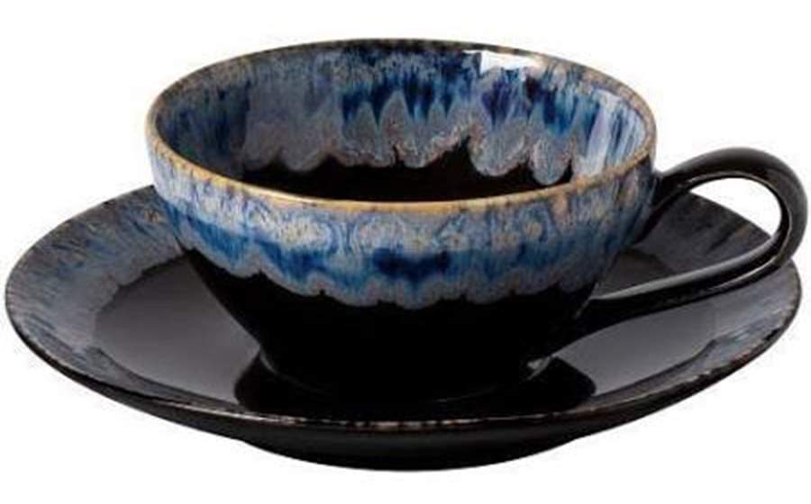 Taormina Midnight Black Flat Cup & Saucer Set by Casafina-1
