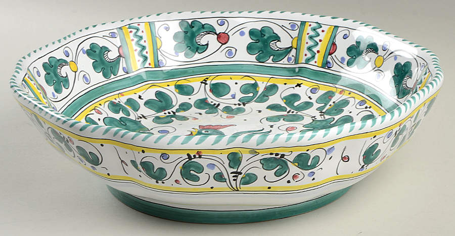 Green Rooster 13" Pasta Serving Bowl by Cama (Deruta Italy)-1
