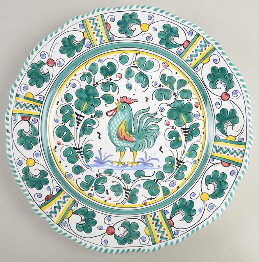Green Rooster 13" Chop Plate (Round Platter) by Cama (Deruta Italy)-1
