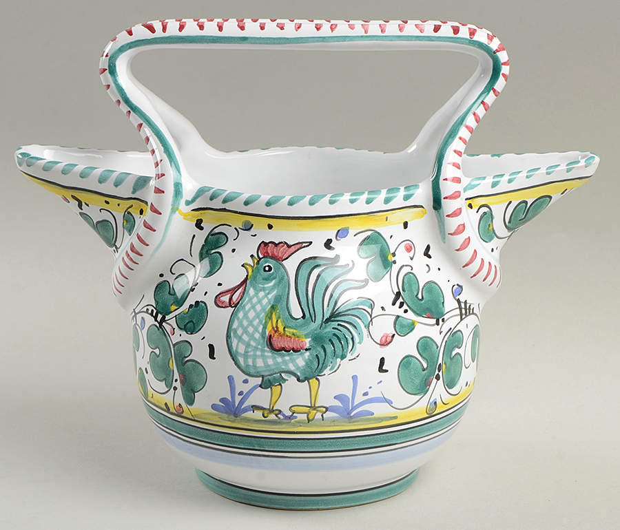 Green Rooster 7" Handled Basket by Cama (Deruta Italy)-1