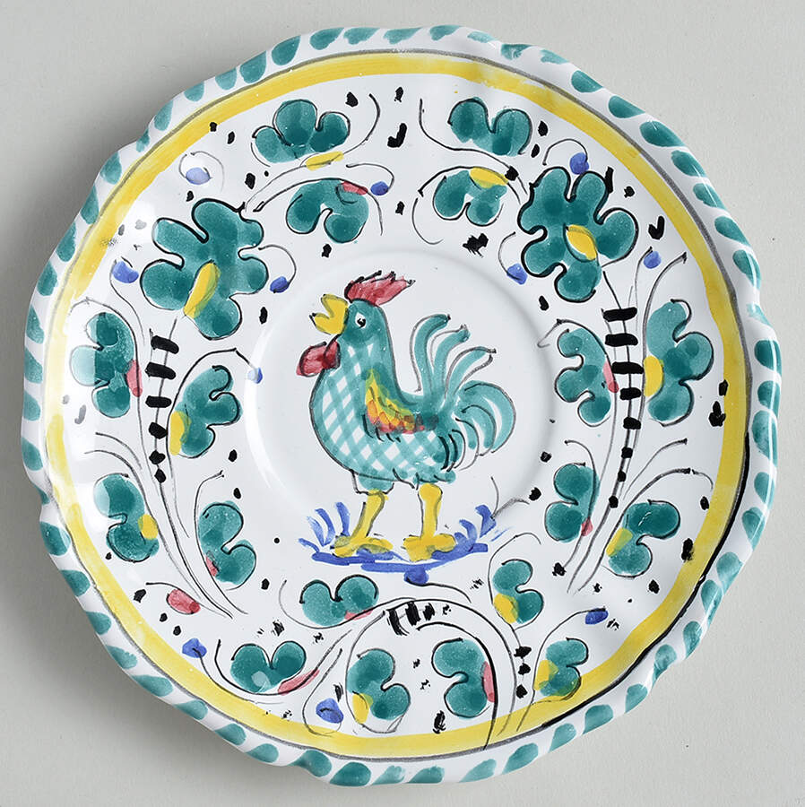 Green Rooster Saucer by Cama (Deruta Italy)-1