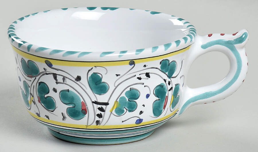 Green Rooster Flat Cup by Cama (Deruta Italy)-1