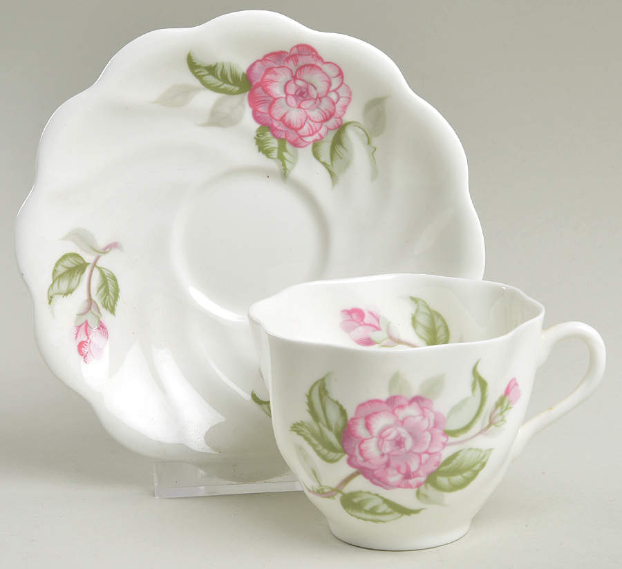Camelia White, No Trim Flat Cup & Saucer Set by Coalport-1