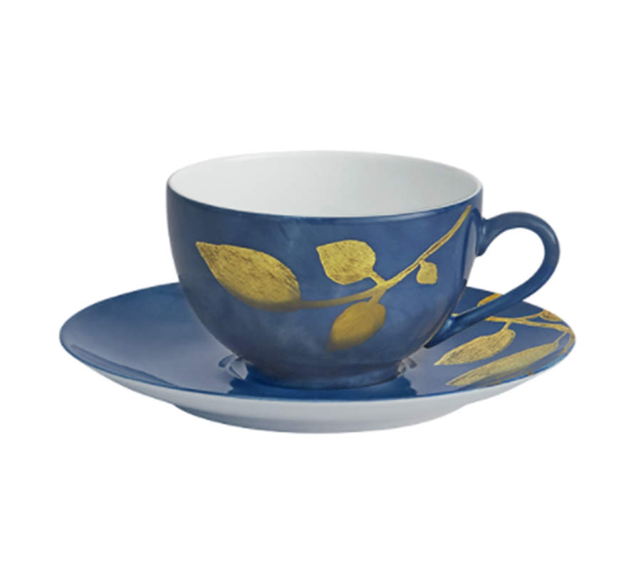Daphne Marine Blue Flat Cup & Saucer Set by Charles Field Haviland-1