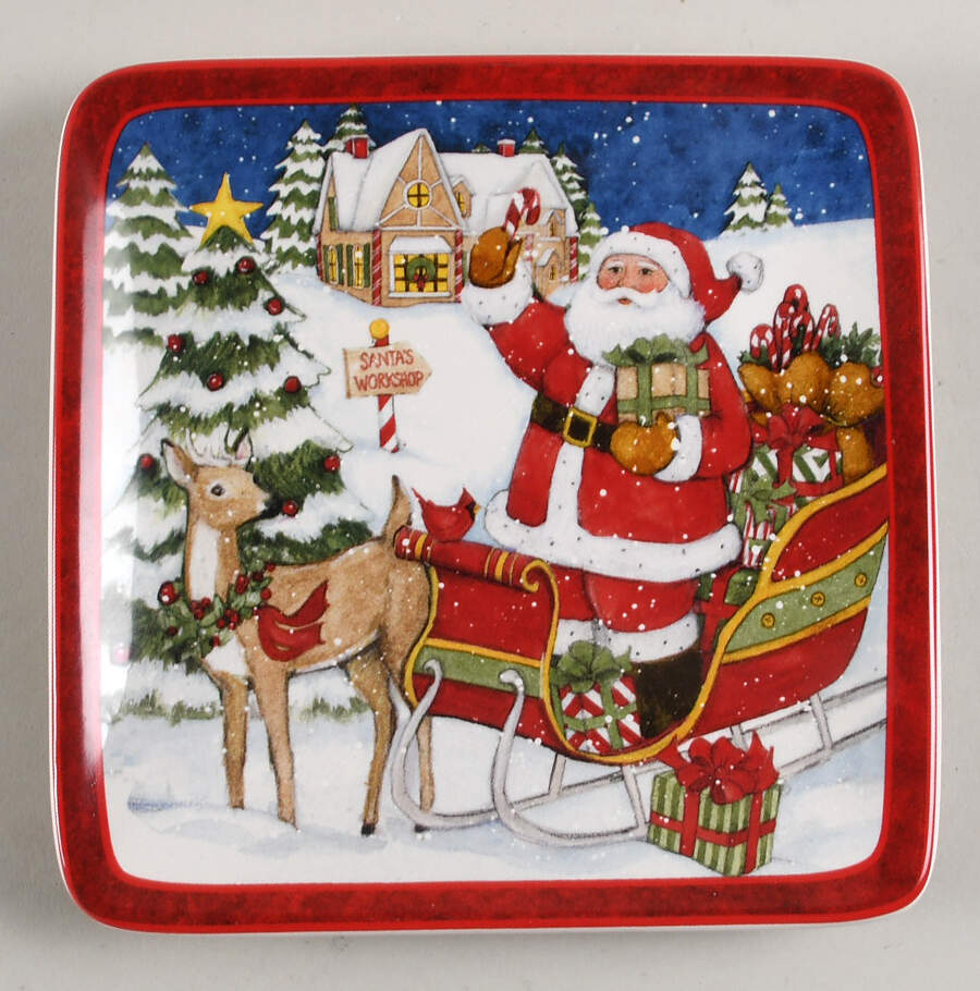 Santa's Workshop Square Canape Plate by Certified International-1