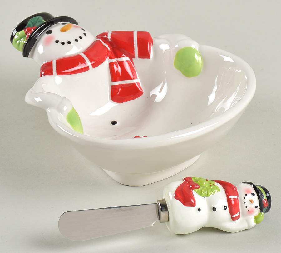 Holiday Magic Snowman Figural Dip Bowl & Spreader Set by Certified International-1