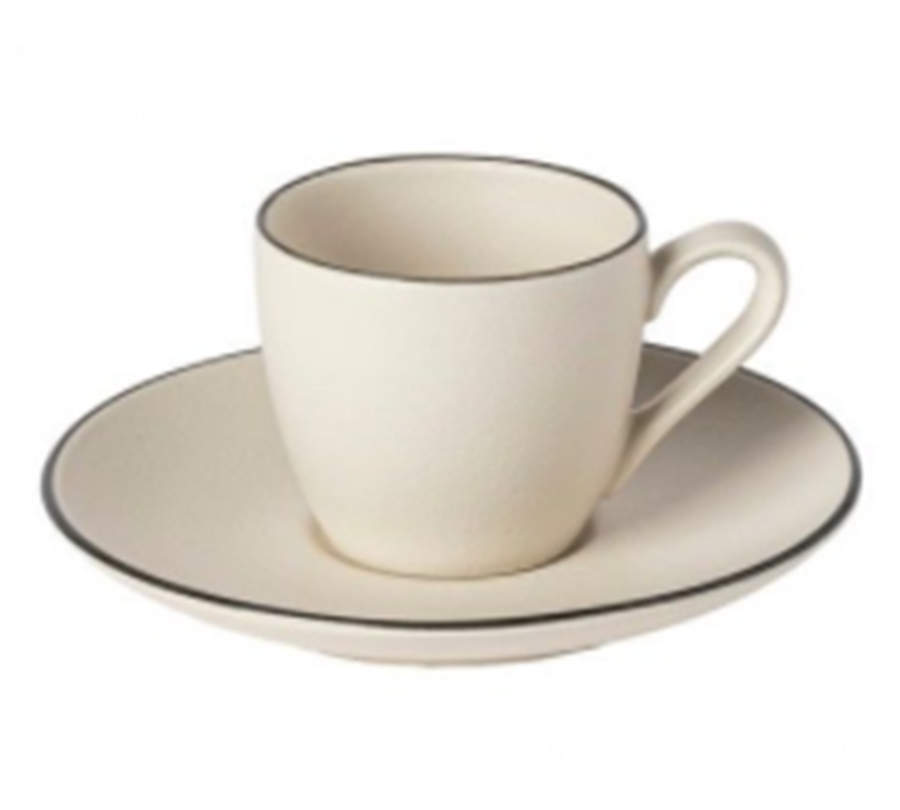 Augusta Natural (Black Trim) Flat Demitasse Cup & Saucer Set by Costa Nova China-1