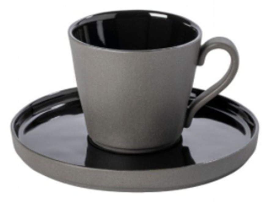 Lagoa Ecogres Black Flat Cup & Saucer Set by Costa Nova China-1