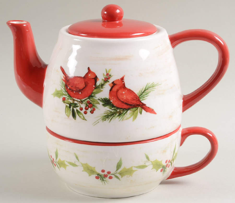 Cardinal Teapot for Individual Teapot & Lid with Cup by Cracker Barrel-1