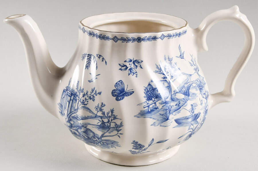 Toile Blue (Scalloped, Gold Trim) Teapot No Lid by Churchill-1
