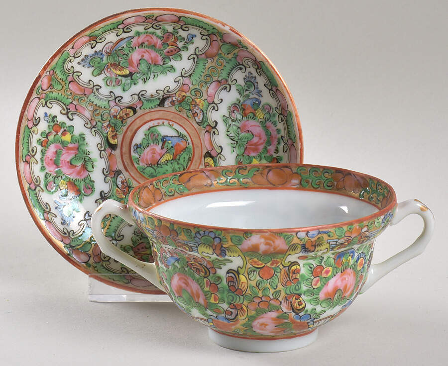 Rose Medallion (No People) Footed Bouillon Cup & Saucer by China (Made in China)-1