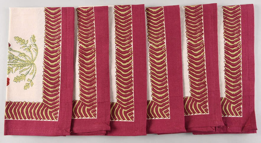 Table Linens & Accessories (6 Pack) 19" x 19" Poppies Red/Green Cloth Napkin by Couleur Nature-1